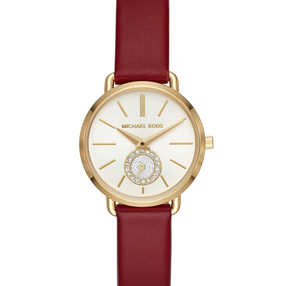 Michael Kors Portia Red Leather Strap Watch